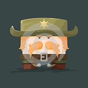 Wild west. Cartoon sheriff with mustaches and hat