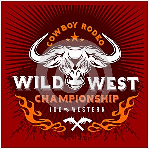 Wild west championship - cowboy rodeo. Vector photo