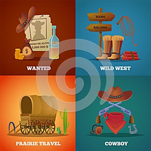 Wild west collections. Western cowboys horse lasso saloon and guns vector symbols