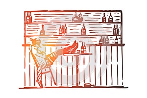 Wild, west, cowboy, bar, relax, western concept. Hand drawn isolated vector.