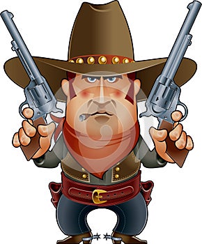 Wild west cowboy gunslinger holding two guns