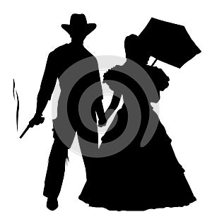 Wild West Cowboy and Lady Silhouette