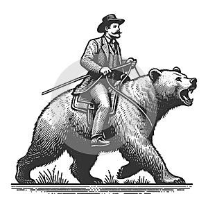 Wild West Cowboy Riding Bear vector illustration