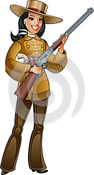 Wild west cowgirl gunslinger holding gun