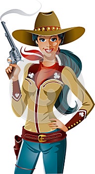 Wild west cowgirl gunslinger holding gun