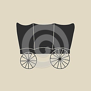 Wild west element in flat, line style. Hand drawn vector illustration of old western wagon, retro carriage cartoon design. Cowboy