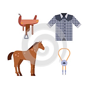 Wild west elements set icons cowboy rodeo equipment and different accessories vector illustration.