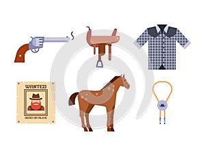 Wild west elements set icons cowboy rodeo equipment and different accessories vector illustration.