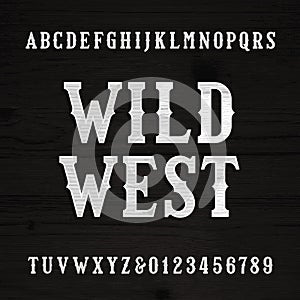 Wild West font. Vintage alphabet. Wood texture letters.