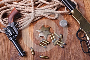 Wild west gun, ammunition and U.S. Marshal Badge