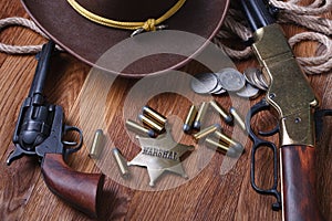 Wild west gun, ammunition and U.S. Marshal Badge