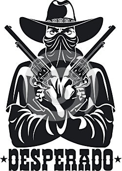 Wild west outlaw wearing mask and holding revolvers