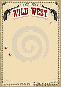 Wild West poster background with revolvers and text on old paper