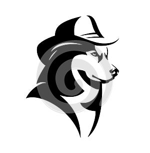Wild west ranch dog wearing cowboy hat black vector head portrait