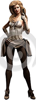 Wild west saloon dancer with Derringer 3D illustration