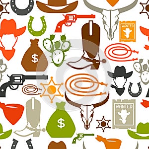 Wild west seamless pattern with cowboy objects and