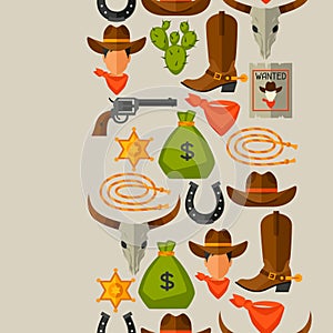 Wild west seamless pattern with cowboy objects and