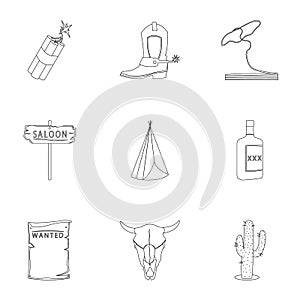 Wild west set icons in outline style. Big collection of wild west vector symbol stock illustration