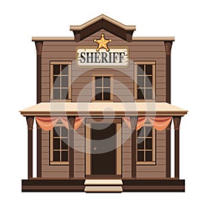 Wild West sheriff office, town building of cowboy.