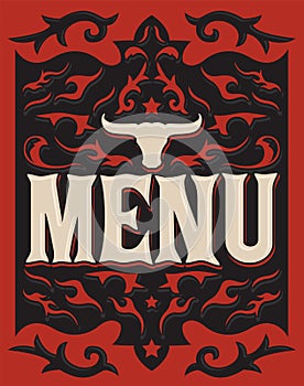 Wild West Style menu cover design, Barbecue restaurant.
