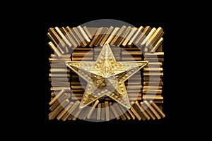 A wild west style sheriffs star made from gold bars with raw material at the bottom showing the need to secure your gold photo