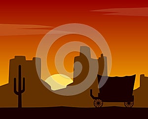 Wild West Sunset Background with Coach