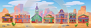 Wild west town background illustration with a row of buildings for western game