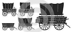 Wild west wagon isolated black icon.Vector illustration set western of old carriage on white background .Vector black