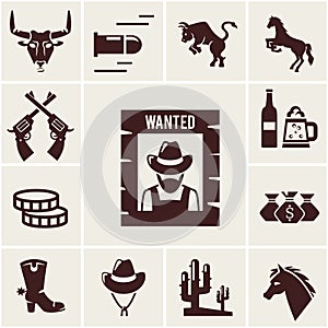 Wild West wanted poster and associated icons