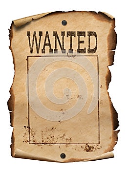 Wild west wanted poster isolated on white