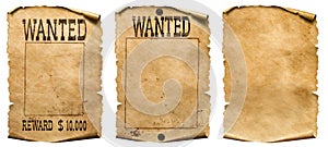 Wild west wanted posters set isolated on white