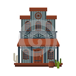 Wild West Wooden Building, Architectural Construction of Western Town Vector Illustration