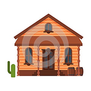 Wild West Wooden House Building, Western Town Design Element Vector Illustration