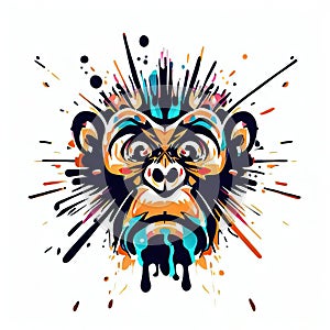 Wild Whimsy: Monkey Face in Vector Art Against White,Generative AI