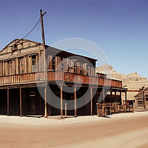 Wild wild west ghost town old saloon wooden building colorful