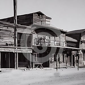 Wild wild west ghost town old saloon wooden building wooden pole