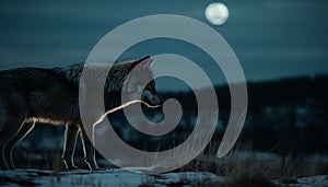 Wild wolf howling at moon in arctic twilight generative AI