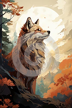 Wild wolf in outdoor nature illustration, a stunning portrayal of untamed wilderness and natural grace