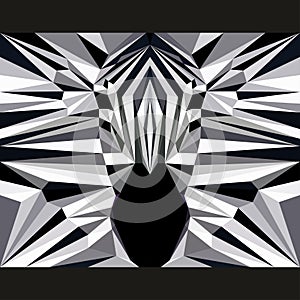 Wild zebra stares forward. Nature and animals life theme background. Abstract geometric polygonal triangle illustration