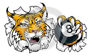 Wildcat Angry Pool 8 Ball Billiards Mascot Cartoon