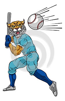 Wildcat Baseball Player Mascot Swinging Bat