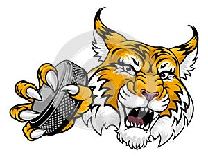 Wildcat Bobcat Ice Hockey Team Cartoon Mascot