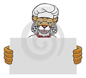 Wildcat Chef Cartoon Restaurant Mascot Sign