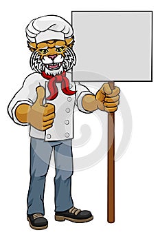 Wildcat Chef Cartoon Restaurant Mascot Sign