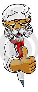 Wildcat Chef Mascot Sign Cartoon Character