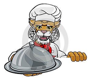 Wildcat Chef Mascot Sign Cartoon Character