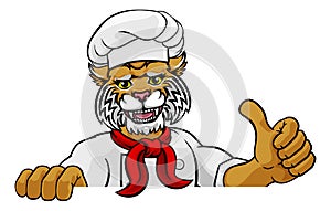 Wildcat Chef Mascot Sign Cartoon Character