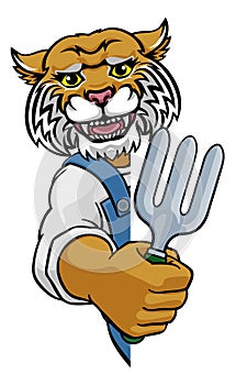 Wildcat Gardener Gardening Animal Mascot photo