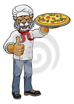 Wildcat Pizza Chef Cartoon Restaurant Mascot