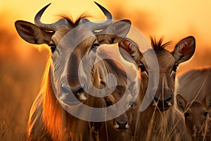 Wildebeest family safari. Capturing the raw beauty of their journey through the savannah